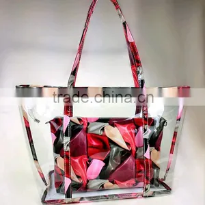 2015 Summer Tide Girl New Style Sugar Jelly Transparent Shoulder Bag With Printing Flower Bag in Bag thumbnail-3