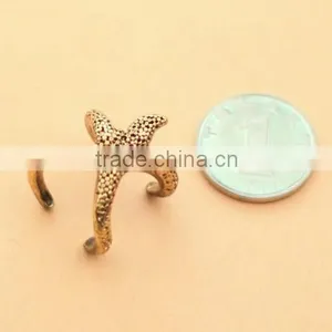 Retro Vintage Fashion Bronze Golden Alloy Sea Animal Starfish Ring Coral thumbnail-4