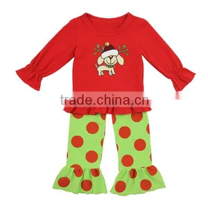 2016 Kaiyo Christmas Toddler Clothes Sweat Suit Red Ruffle Top With Dot Ruffle Pants Icing Pants Outfits thumbnail-2