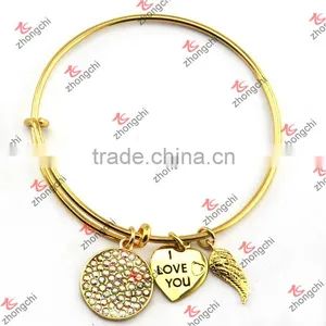 Real Gold Angel Wings/Crystal Charms Bracelet, Copper Wire Bangles Wholesale thumbnail-1
