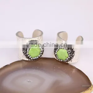 Green / BlueColor Turquoise Druzy Rings, Metal Silver Plated Wide Band Pave Crystal Zircon Faceted Turquoise Jewelry Finger Ring thumbnail-5