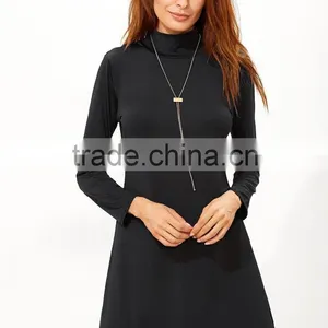 High Neck T-shirt Black Dress Long Sleeves thumbnail-1