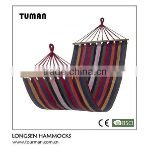 Canvas Striped Hammock With Wooden Poles thumbnail-1