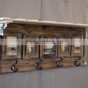 2016 Antique Wooden Wall Shelf With Photo Frame and Metal Hooks thumbnail-5