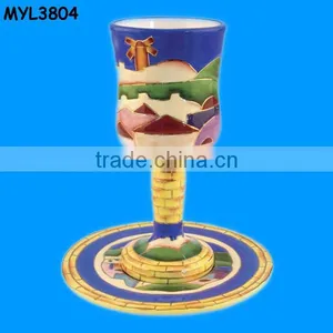 Jewish Pottery Kiddush Cup With Saucer thumbnail-1