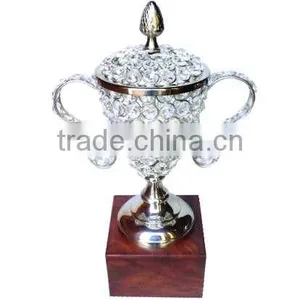 New Arrival Crystal Award Cup Trophy in Silver Finish & Wooden Base thumbnail-1