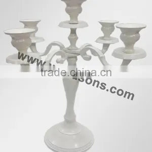 Wedding White Candelabra 5 Light With Flower Bowl( Optional) / Aluminium Candelabra for Decoration 90 Cms thumbnail-3
