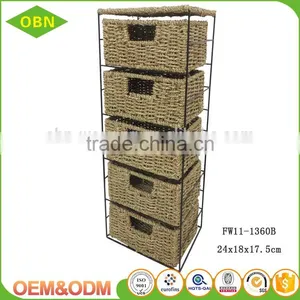 Slimline Seagrass 5 Drawer Storage Unit for Living Room or Bathroom thumbnail-1