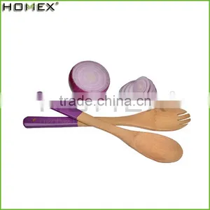China Low Price Bamboo Spoon With Color Handle/Bamboo Kitchen Utensils thumbnail-1