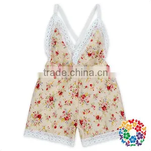 Summer New Boutique Outfits Baby V-neck Playsuit Romper Backless Floral Fabric Jersey Jumpsuit Kid thumbnail-5