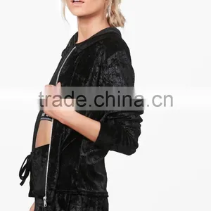 Velvet Jackets Velour Short And Hoodie Jackets Set, Wholesale Designer Clothing thumbnail-5