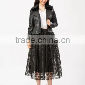 Wholesale New Fashion Fur Collar Leather Lady Jacket thumbnail-3