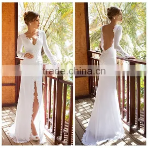 Fashion Long Sleeve Muslim Sexy Leg Open Wedding Dress thumbnail-1