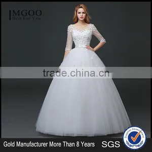MGOO Beaded Embroidery Wrap Chest Cream Crepe Empire Vintage Wedding Dress Formal Dress With Half Sleeve thumbnail-1