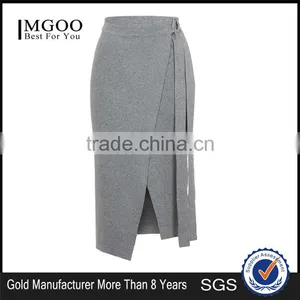 High Quality D-Ring Wrap Skirt Winter Grey Long Skirts Women Slit Office Wear Skirts thumbnail-1