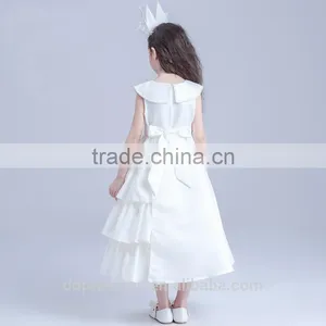 Summer Kids Dresses for Girls European Style Long Round Neck White Kids Frilly Dresses thumbnail-5