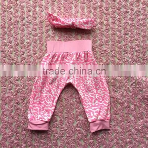 2016 Fashion Hot Sell Baby Girl 2 Pcs Light Pink Pattern Clothes Baby Harem Pants With Headband thumbnail-1