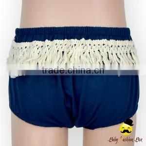 Unisex Summer Kids Plain Navy 100% Cotton Decorative Fringe Free Panties Newborn Baby Toddle Girls Shorts Bloomer thumbnail-4