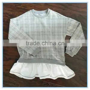 Kids Custom Fake Two Pieces Crewneck Sweatshirt Two Colors Sweatshirts Hoodies Girls Top Check Shirt thumbnail-1