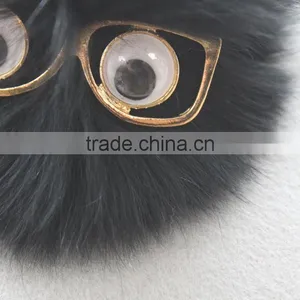 Myfur Cute Metal Glasses Decorative Real Fox Fur Pom Poms Keychain For Bag Charm thumbnail-3