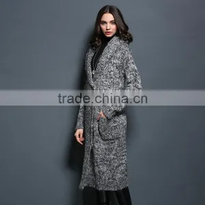 Korea Winter Long Coat Wholesale Knit Hooded Cardigan Women Sweater thumbnail-6