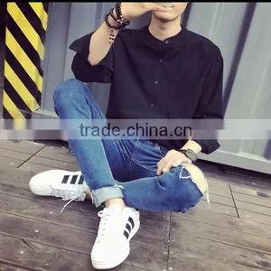 The Cotton and Linen Material Loose Collar Men's White Shirt thumbnail-1
