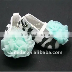 Baby Girl Zebra Crib Shoes With Aqua Blue Rosettes 1608 thumbnail-1