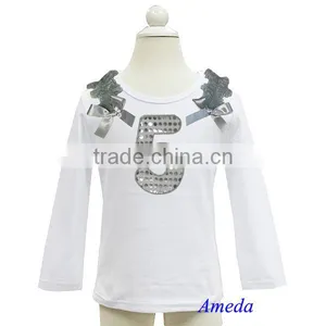 Girls Bling Silver 1st - 6th Birthday White Long Sleeves Tee thumbnail-5