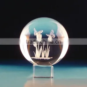 3D Laser Engraving Crystal Ball With Two Butterfly and Flower thumbnail-1