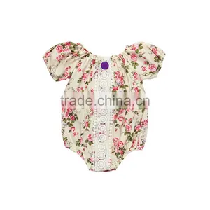 2017 Floral Printed Infant Jumpsuit 100% Cotton Fluffy Sleeve Baby Romper thumbnail-3