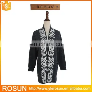 White Leaves Long Sleeve Knit Sweater Jacquard Cardigans for Women thumbnail-1