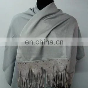 Silk Pashmina Scarf With Sued Trims thumbnail-2