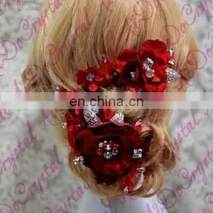Aidocrystal Red Bridal Wedding Hairpiece,red Flower With Pearl Bridal Hair Flower Accessories, Hair Clip thumbnail-5