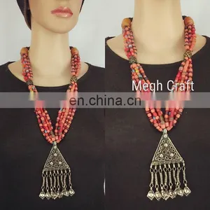 Vintage Festival Afghani Jewelry- Afghan Tribal Jhumar Necklace- Indian Designer Tribal Fusion Jhummer Necklace thumbnail-1
