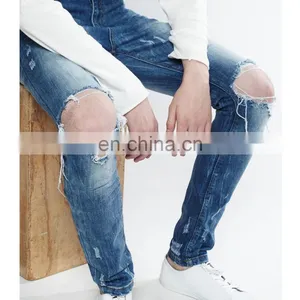 DiZNEW OEM Custom USA 98%cotton Skinny Blue Ripped Jeans Men thumbnail-2