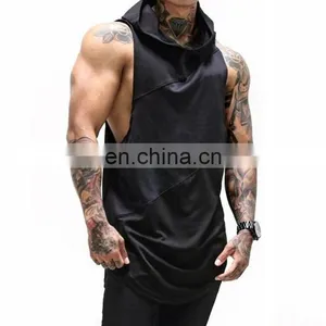 Men's Muscle Drop Armhole Gym Gentleman Bodybuilding Stringer Cotton Hoodie Tank Tops thumbnail-1