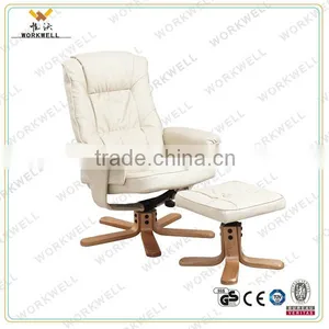 WorkWell White PU Leather Leisure Recliner Chair With Ottoman Kw-R08 thumbnail-1