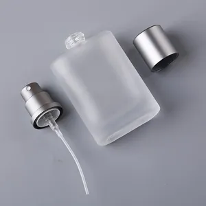 Hot Selling 30ml 50ml 100ml Square Shape Flat Shoulder Frosted Clear Glass Spray Bottles Perfume Dispenser thumbnail-3