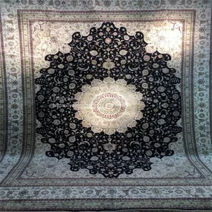 9x12ft Dark Mblue Handmade Silk Persian Carpet for Sitting Room and Meeting Room thumbnail-2