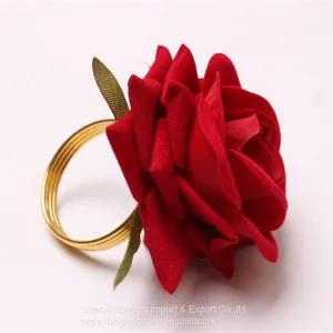 Newest Rose Flower Napkin Rings Gold Wedding Napkin Rings Holder Handmade Serviette Holders thumbnail-2