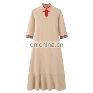 Autumn Luxury Slim Long Knitted 100% Cashmere Dress Ladies New Design Button Decoration Breathable Washable Floor-Length Natural thumbnail-6