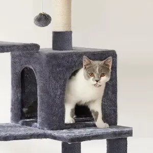 Multi-level Kitten Tree Tower, Cat Tree With Spacious Cat Nest, Sisal Post and Toy Ball, Grey thumbnail-5