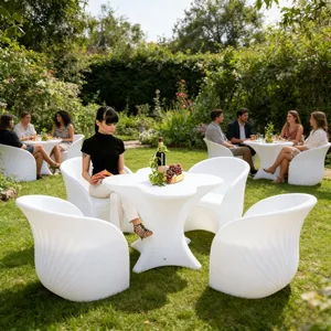 LED Luminous Coffee Table and Stool Set Creative Durable Water Resistant Modern High Leg Design Outdoor Leisure Hotel Furniture thumbnail-1