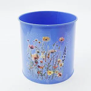 Cute Printed Metal Flower Pot Set, Easter Rabbit & Wild Floral Pattern Galvanized Iron Planter for Home Garden Table Decor thumbnail-1