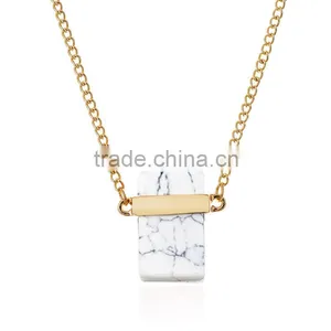 Wholesale Fashion Gold Chain Jewelry Pink Natural Stone Pendant Necklace thumbnail-3