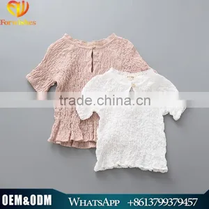 Cheap and Hot Selling Korean Style Baby Girls Tops Round Neck t Shirt Sleeveless Fold Bubble Shirts thumbnail-1
