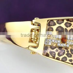New Modern Design Leopard Design Crystal Gold Filled Cuff Bangle thumbnail-4