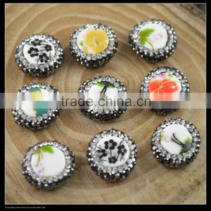 LFD-0049B Wholesale Ceramics Beads Round Mixed Color Flower Pattern Pave Rhinestone Crystal Paved Connector Beads Finding thumbnail-1
