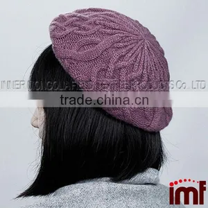 Womens Cashmere Beret Hat,Womens Chunky Cable Knit Winter Beret thumbnail-3