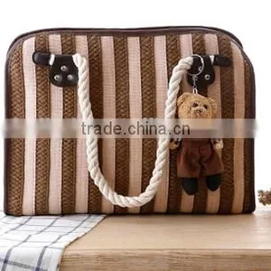 Ladies Fashion Blue Stripe Beach Straw Bag thumbnail-2